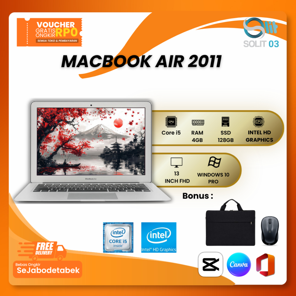 MacBook Air 2011 Core i5 SSD 128GB RAM 4GB 13 Inch Layar Lega Mulus Bergaransi – Laptop Second Apple