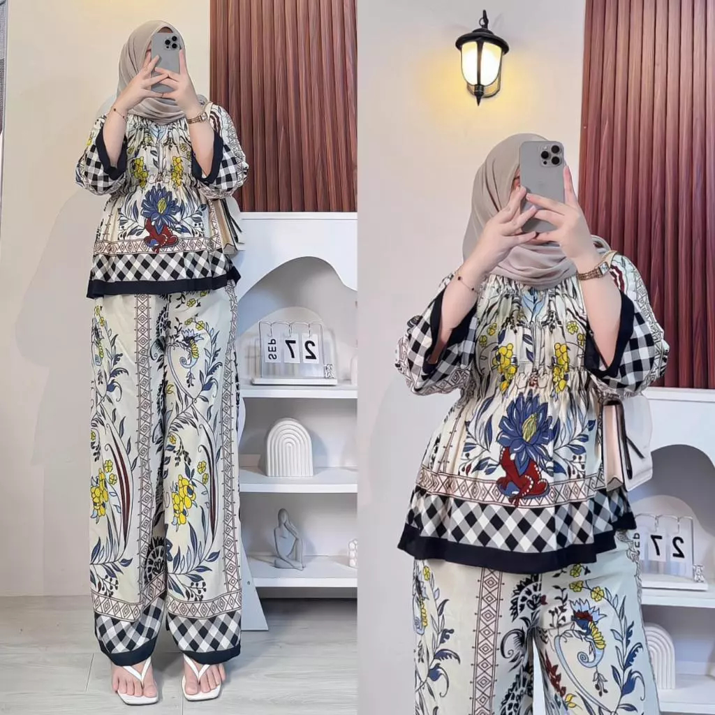 JUWITA SET SMOKE RAYON MOTIF DRESS REMPEL