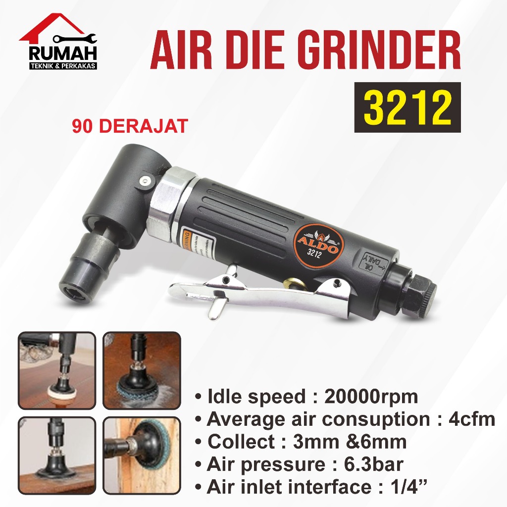 AIR DIE GRINDER 90 DERAJAT 3212 ALDO / alat gerinda mini angin / mesin bor tuner mini