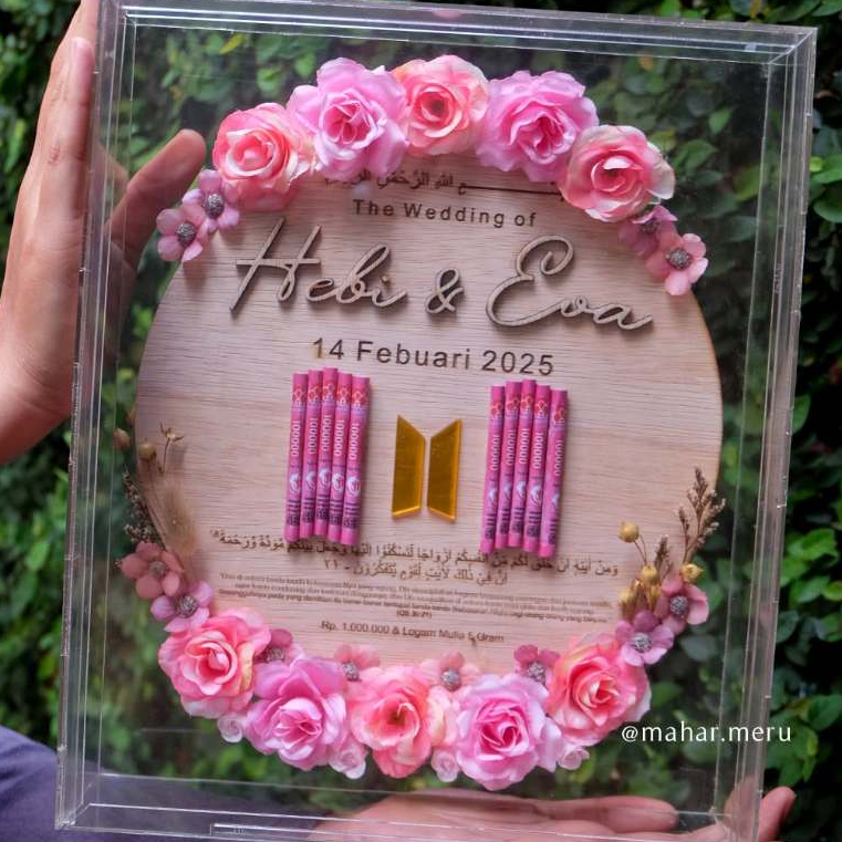 Mahar Pernikahan Akrilik Custom Nama & Tanggal | Mahar Uang & Logam Mulia | Frame Mahar Elegan
