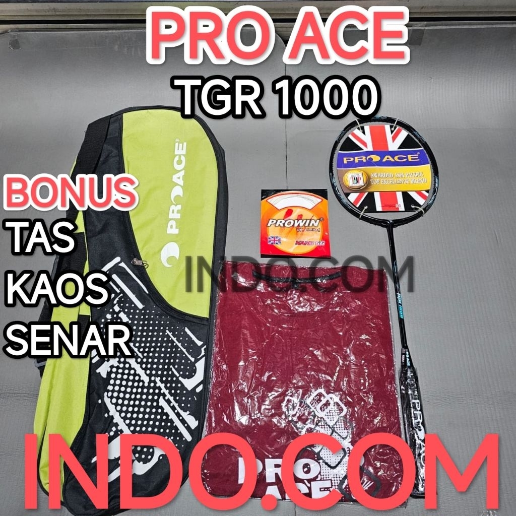 Raket Badminton Bulutangkis Pro Ace TGR 1000 Original Bonus Tas Kaos Senar