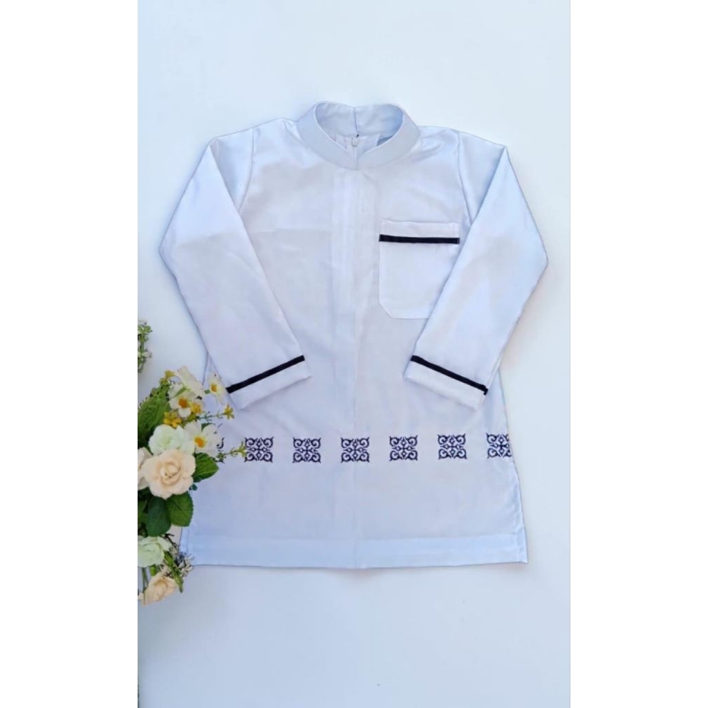 kemeja blong bordir atasan  putih sekolah anak perempuan   baju kurung  tunik  baju ngaji pesantren 