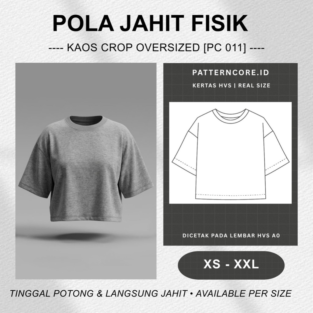 pola jahit fisik - kaos crop oversized