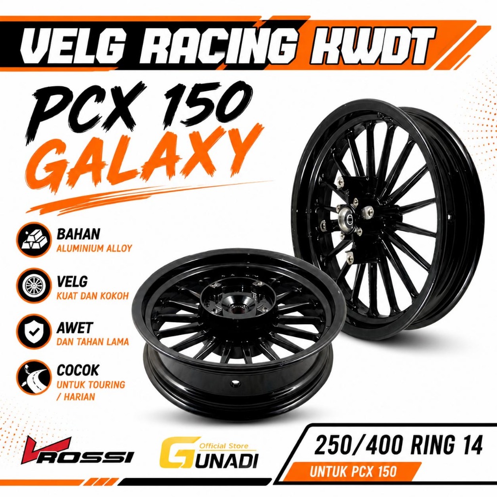 Velg Racing Vrossi Galaxy Model Daytona PCX 150 250/400 Ring 14 HITAM