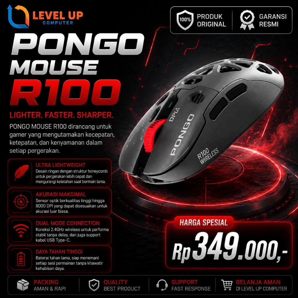 AXIOO PONGO R100 MOUSE GAMING WIRELESS