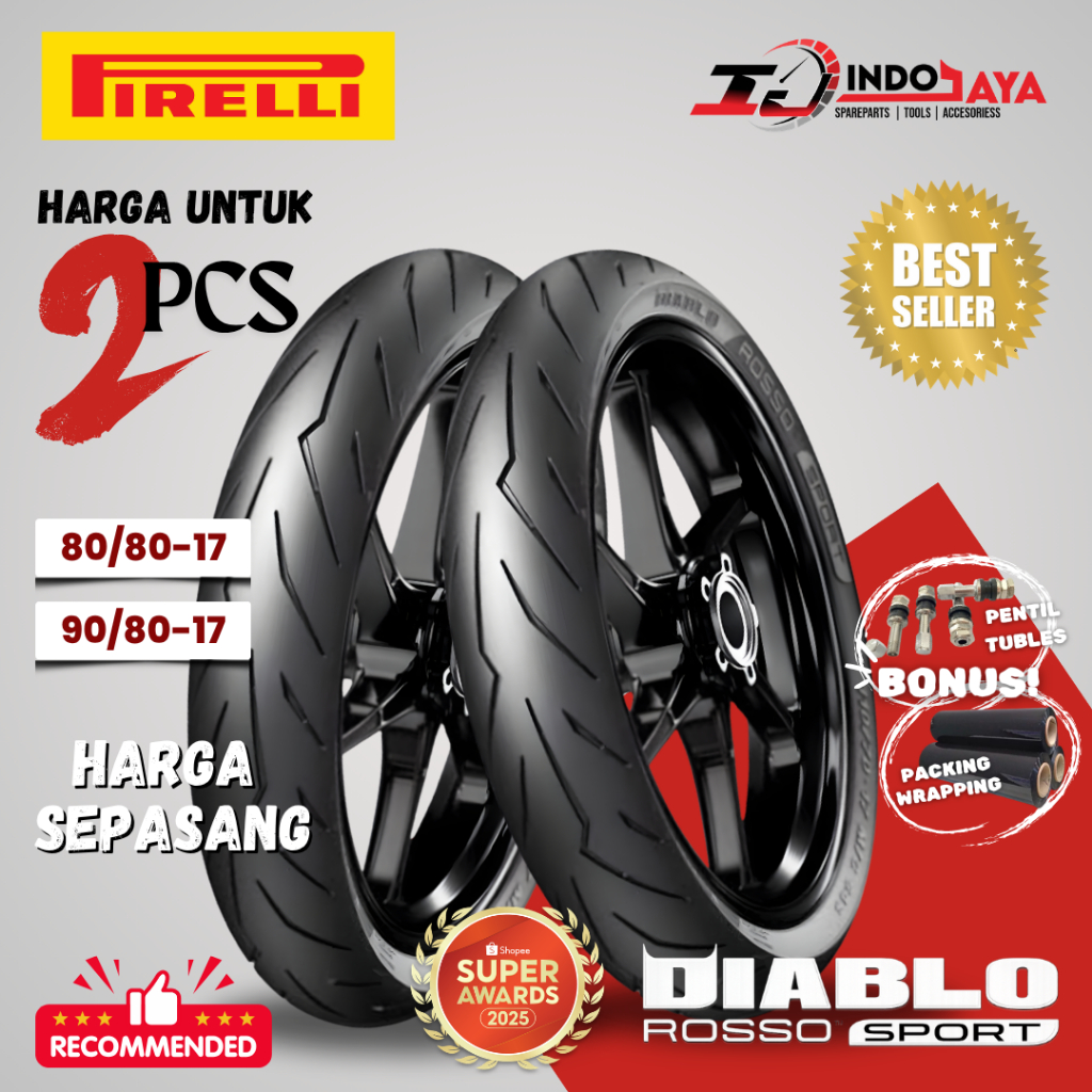 [HARGA SEPASANG] BAN LUAR PIRELLI DRS RING 17 ( 80/80-17 & 90/80-17 ) MEDIUM SOFT COMPOUND TUBELESS 