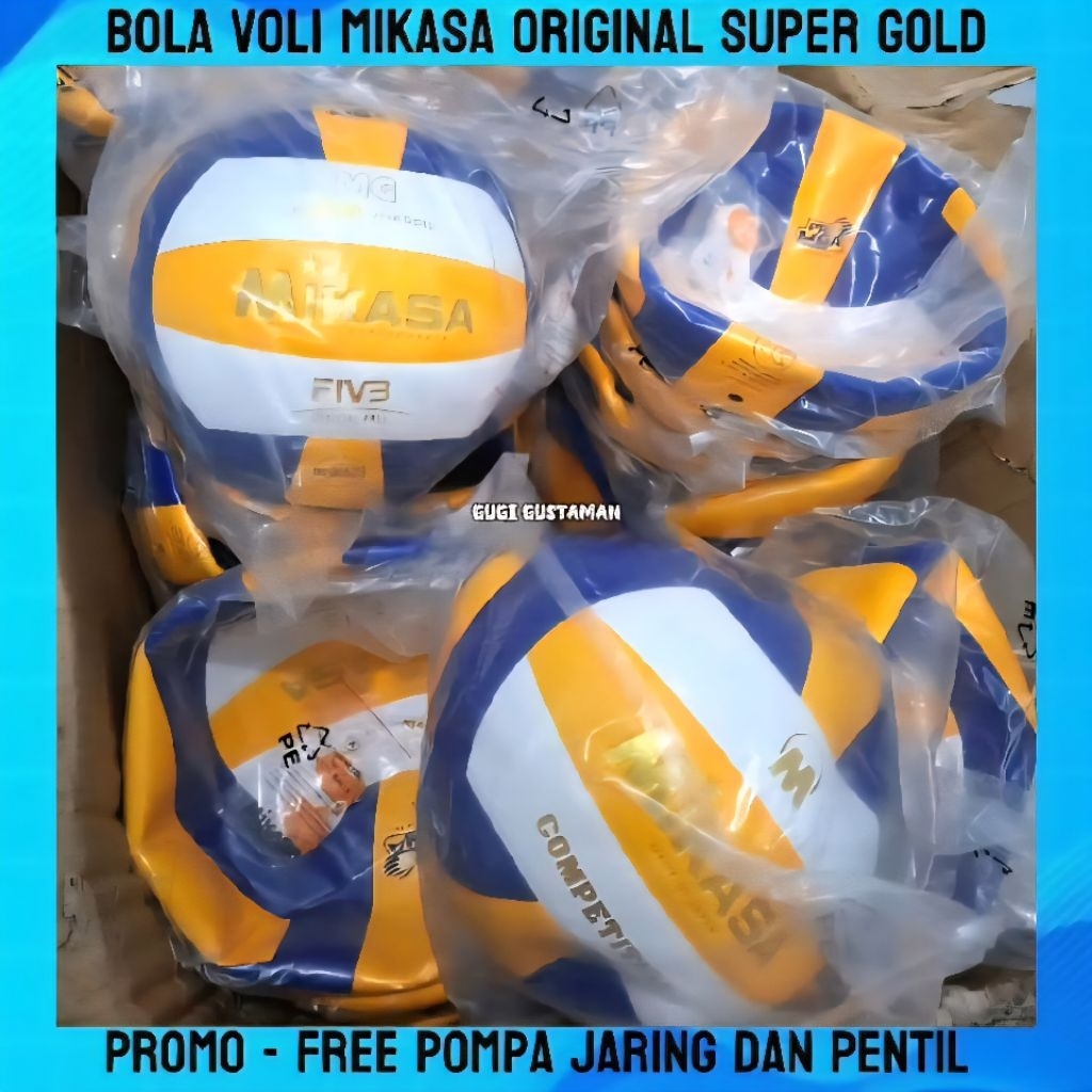 Bola voli mikasa original super gold 100 % free pompa jaring dan pentil - bugie sport