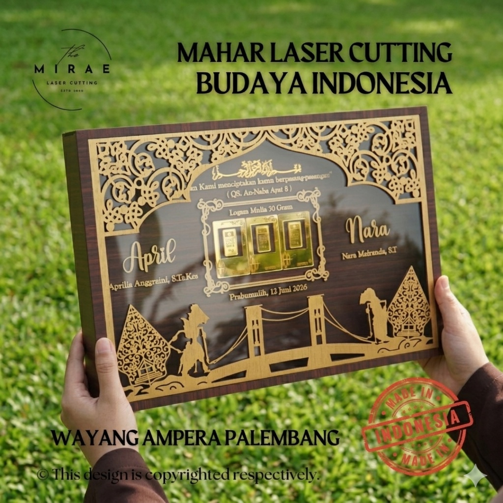 Mahar Nikah Bingkai Pernikahan Adat Palembang 30x45cm Mahar Laser Cutting Bingkai Akrilik