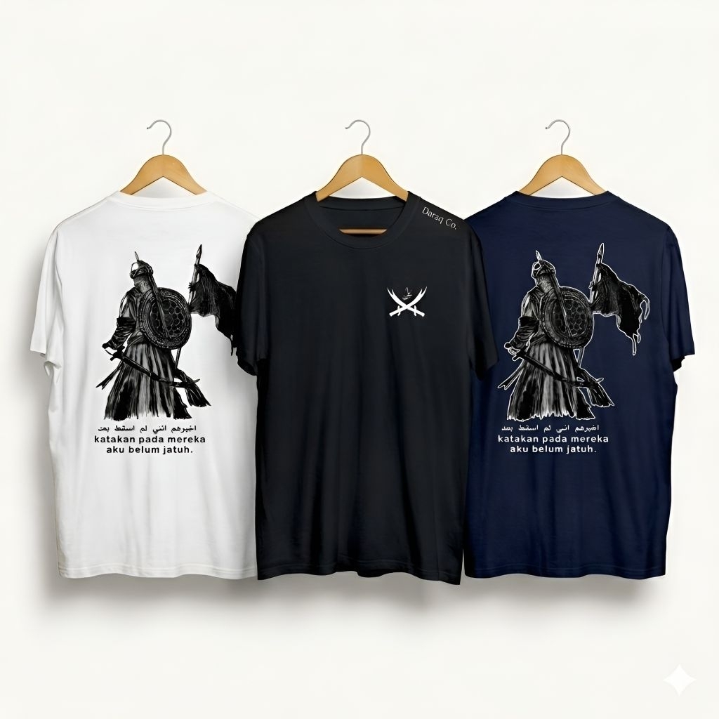 DARAQ Kaos Ksatria Muslim Warrior - Baju Distro Kaligrafi Katun Knitto Premium