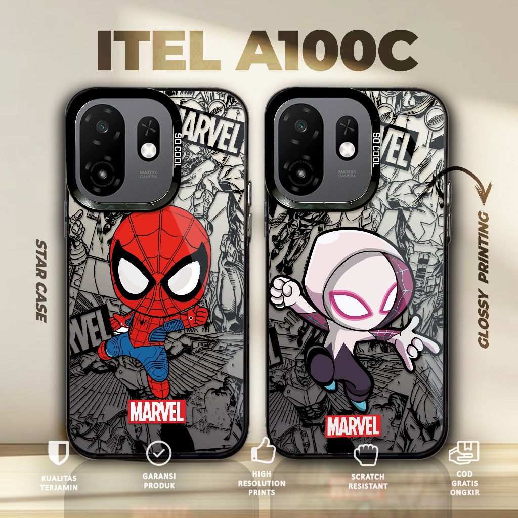 CASE ITEL A100C - SO COOL HOLOGRAM PREMIUM - Motif COUPLE SPIDERMAN - Softcase HYBRID IMD PLATE Cowo