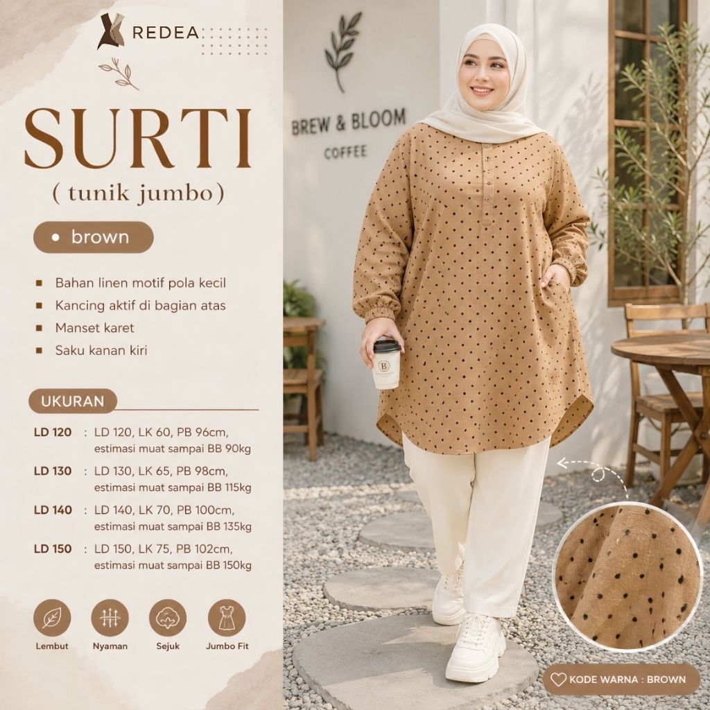 LD 120 | LD 130 | LD 140 | LD 150 Atasan Tunik Bahan Linen SURTI JUMBO TUNIK