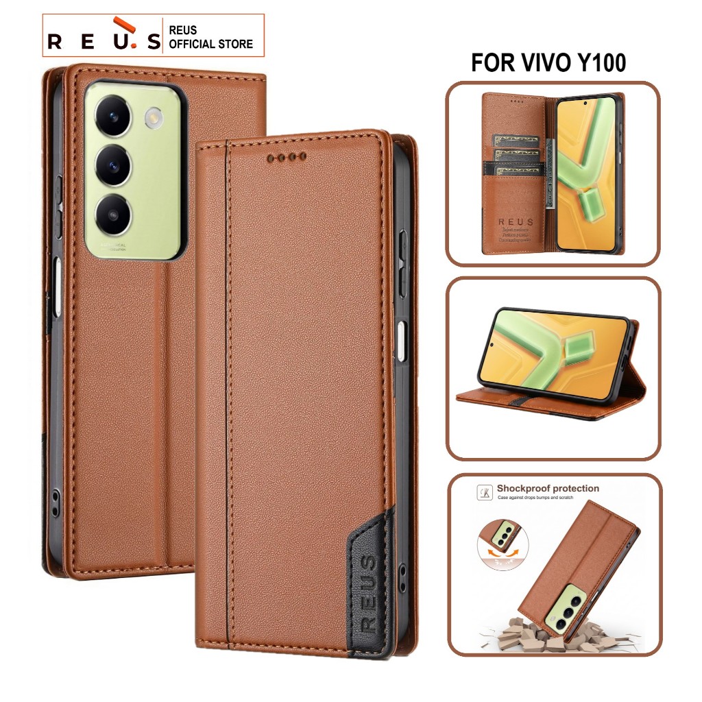 Reus Leather Case Flip Vivo Y100 Premium Magnet Shockproof Cover - REUS Official Store
