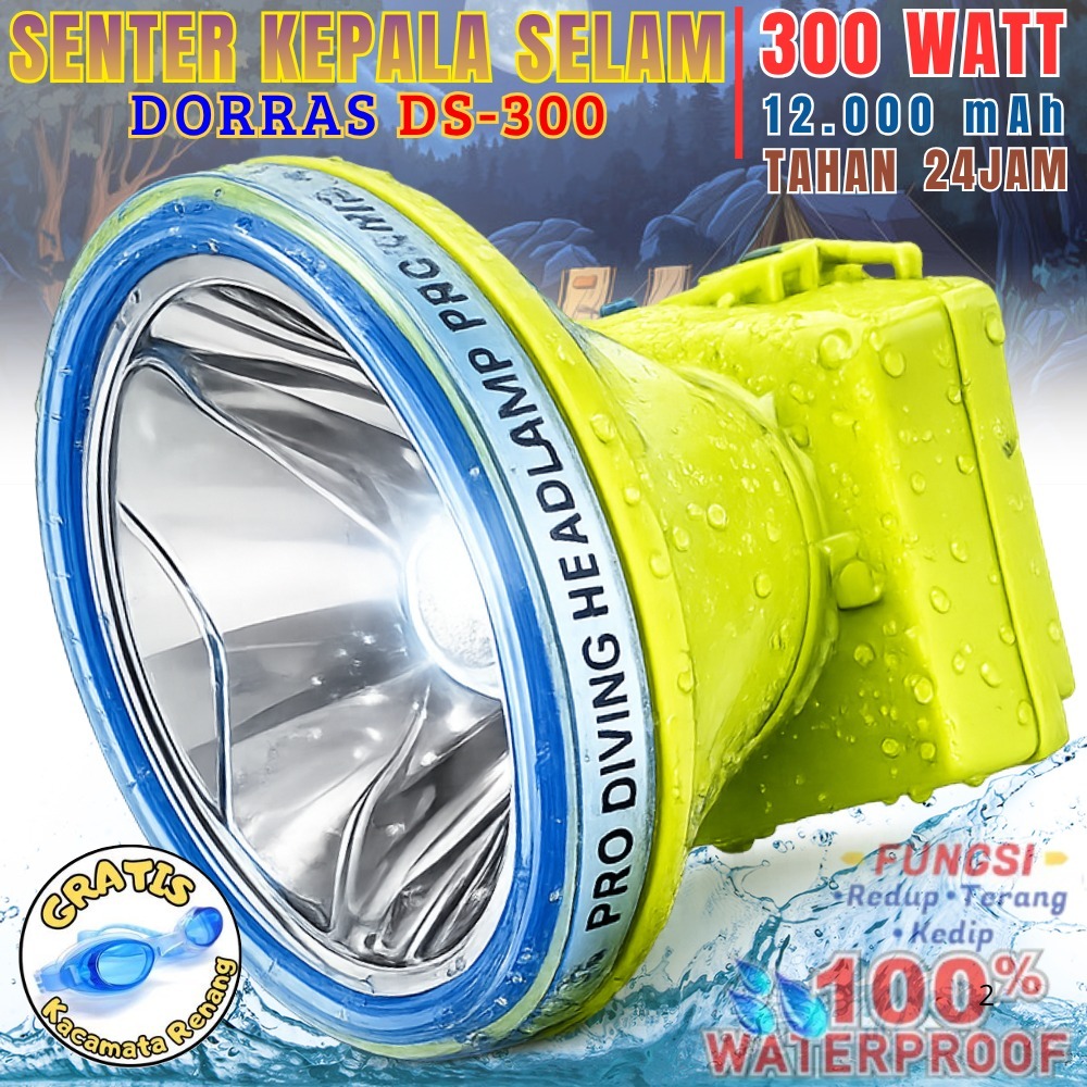 Headlamp/Senter Kepala Selam 300watt Cahaya Super Terang Dorras Ds-300 | Senter Kapal Diving Daya 30