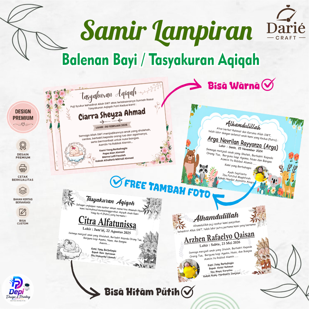 Slamir Aqiqah Kartu Ucapan Samir Berkat Bayi Kertas Balenan Tutup Nasi Lampiran Dus Acara Tasyakuran