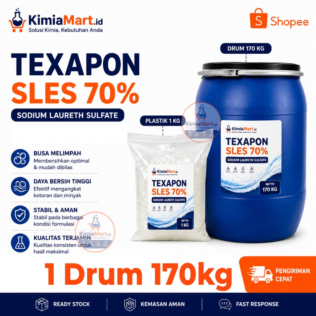 Texapon N70 1 Drum 170Kg | SLES 70% Emal 270N | Bahan Sabun Cair & Shampoo