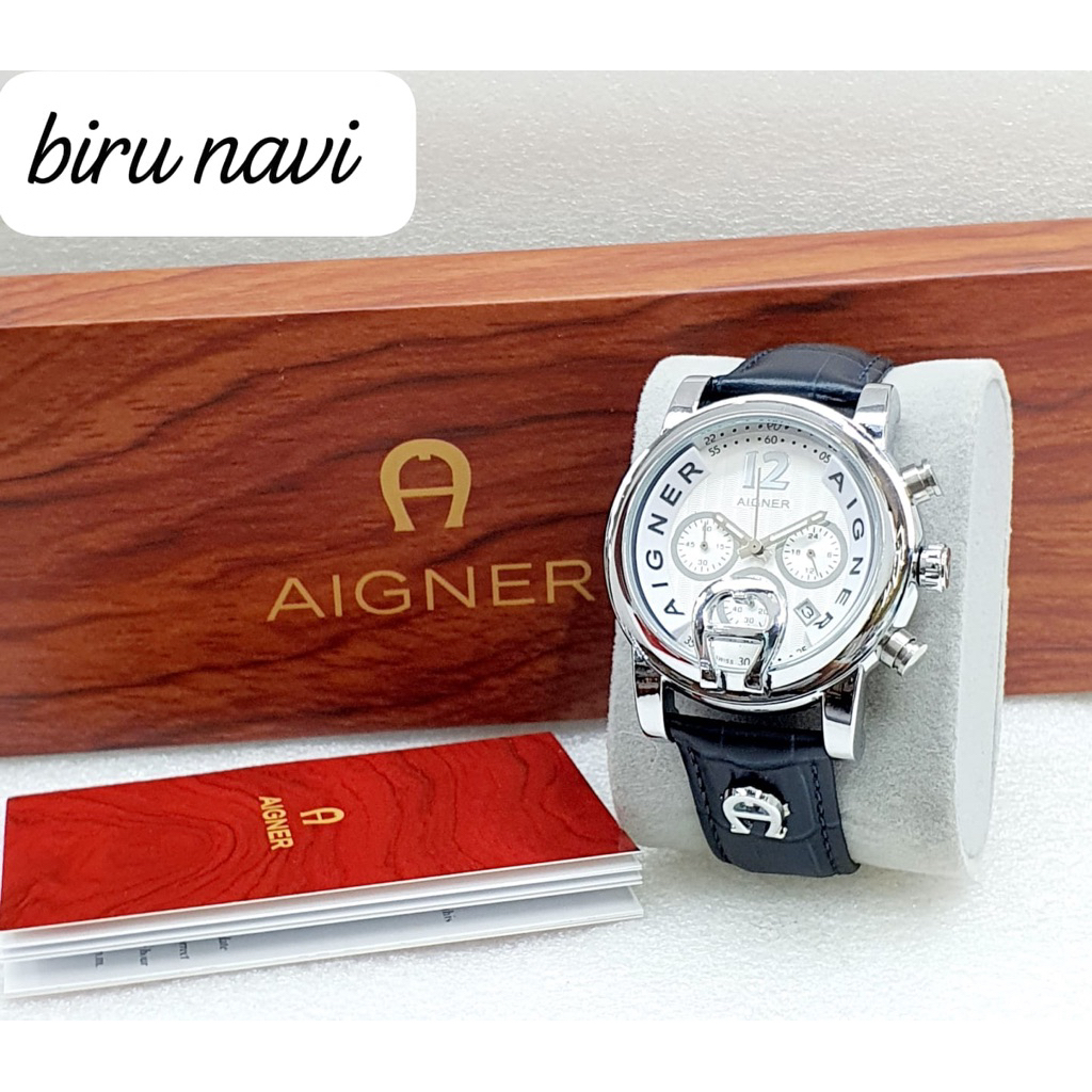 Jam Tangan Pria Aigner Fano Chrono On Strap Kulit Fullset & Paper Bag