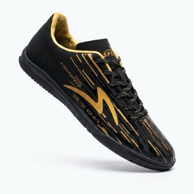 SEPATU FUTSAL SPECS LIGHTSPED REBORN BLACK/GOLD PALE SEPAK BOLA [ MONNNSTORE.ID ]