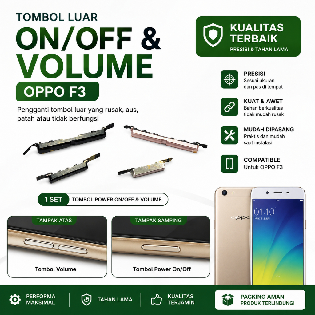 Tombol Luar Power ON OFF Volume OPPO F3 Tombol Samping Pengganti OPPO F3 Button Power Volume OPPO F3