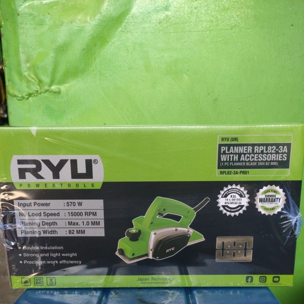PLANER RYU RPL 82-3A/MESIN SERUT RYU bonus pisau planer  1set
