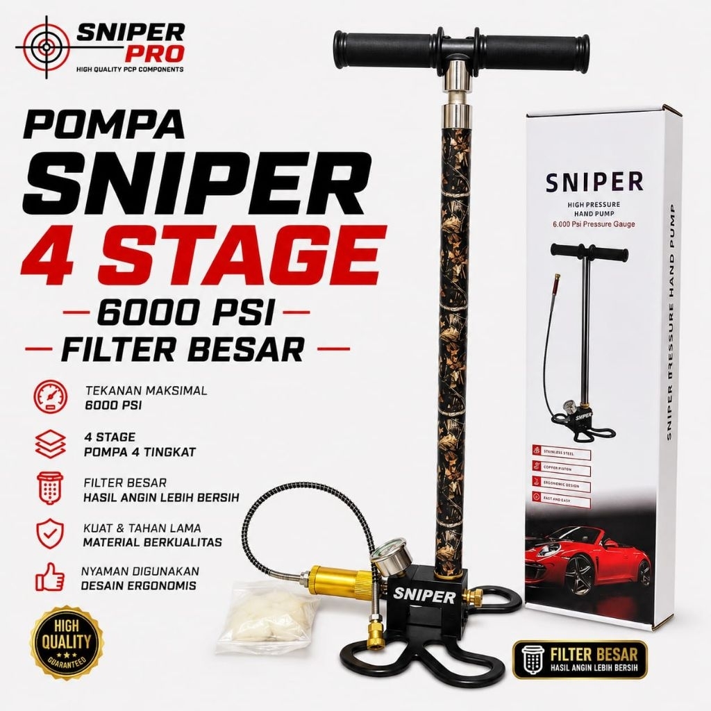 POMPA PCP 4 STAGE 6000 PSI SNIPER FILTER BESAR, POMPA PCP 6000 PSI ,POMPA PCP 4 STAGE SNIPER