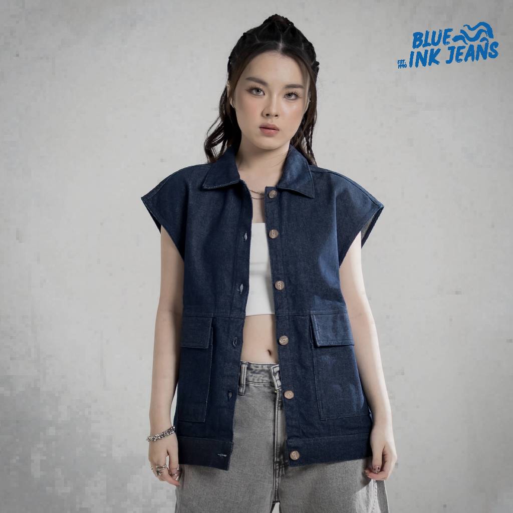 Blue Ink Jeans - Whitney Outer - Korean Streetwear - Outer Wanita Denim Navy Oversize