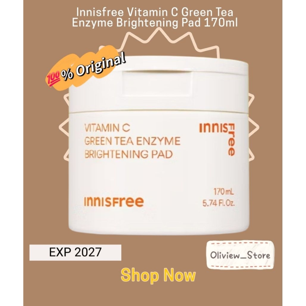 Innisfree Vitamin C Green Tea Enzyme BrighteningPad 170 ML. Toner/Masker wajah. Exp 2027