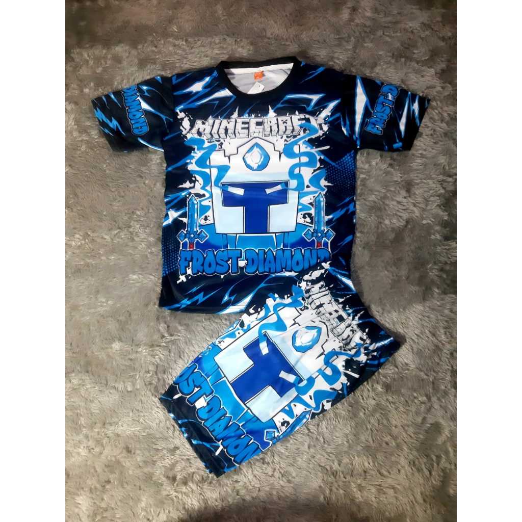 H BERKAH | SETELAN FULL PRINTING MINECRAFT ANAK | BAJU MINECRAFT ANAK | BAJU FROSTDIAMOND ANAK LAKI 