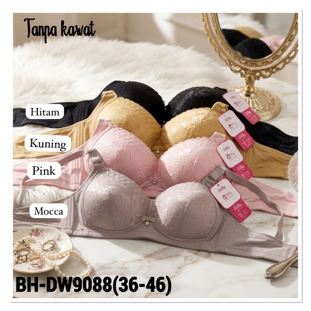 LIDILY BRA BH 9088 Tanpa Kawat Busa Tipis Kait 3 (Cup B-C)
