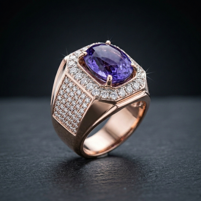 Cincin Pria Batu Ungu  Oval Premium Zircon Suasa Asli Kuningan Gold Rosegold Silver Custom - JND Jew