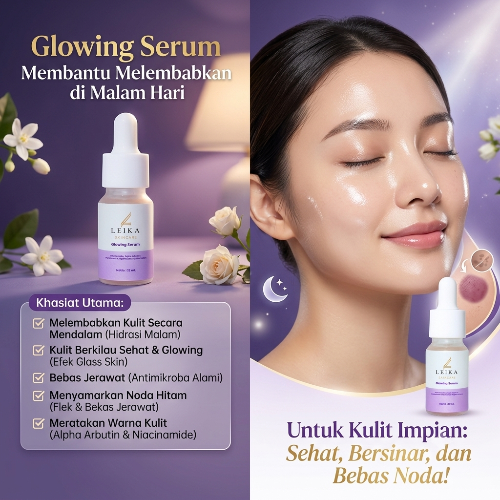 Glowing Serum Leika Skincare Membantu Melembabkan Kulit Wajah Menjadi Sehat Berkilau Serum Glowing P