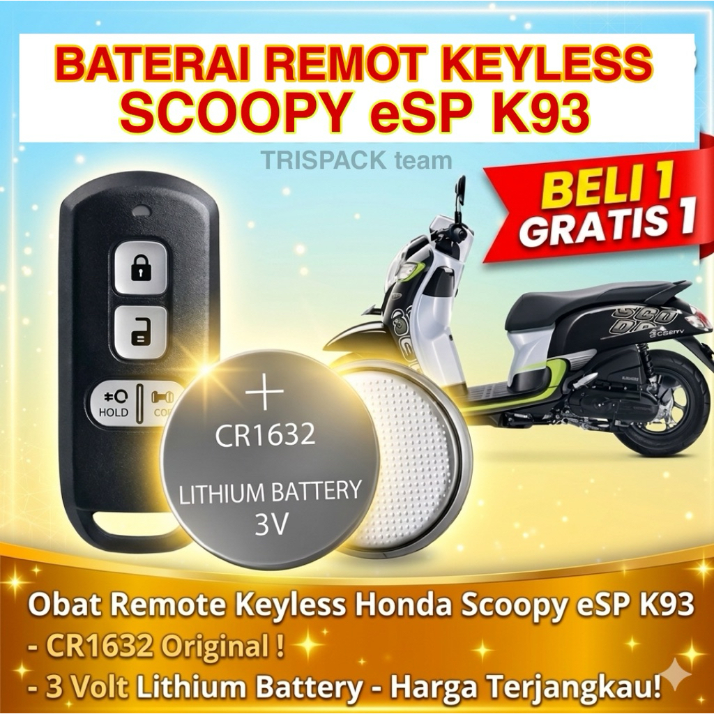Baterai Remot Keyless Motor Honda Scoopy eSP K93 Tahun 2017 2018 2019 2020 Original Awet Tahan Lama 