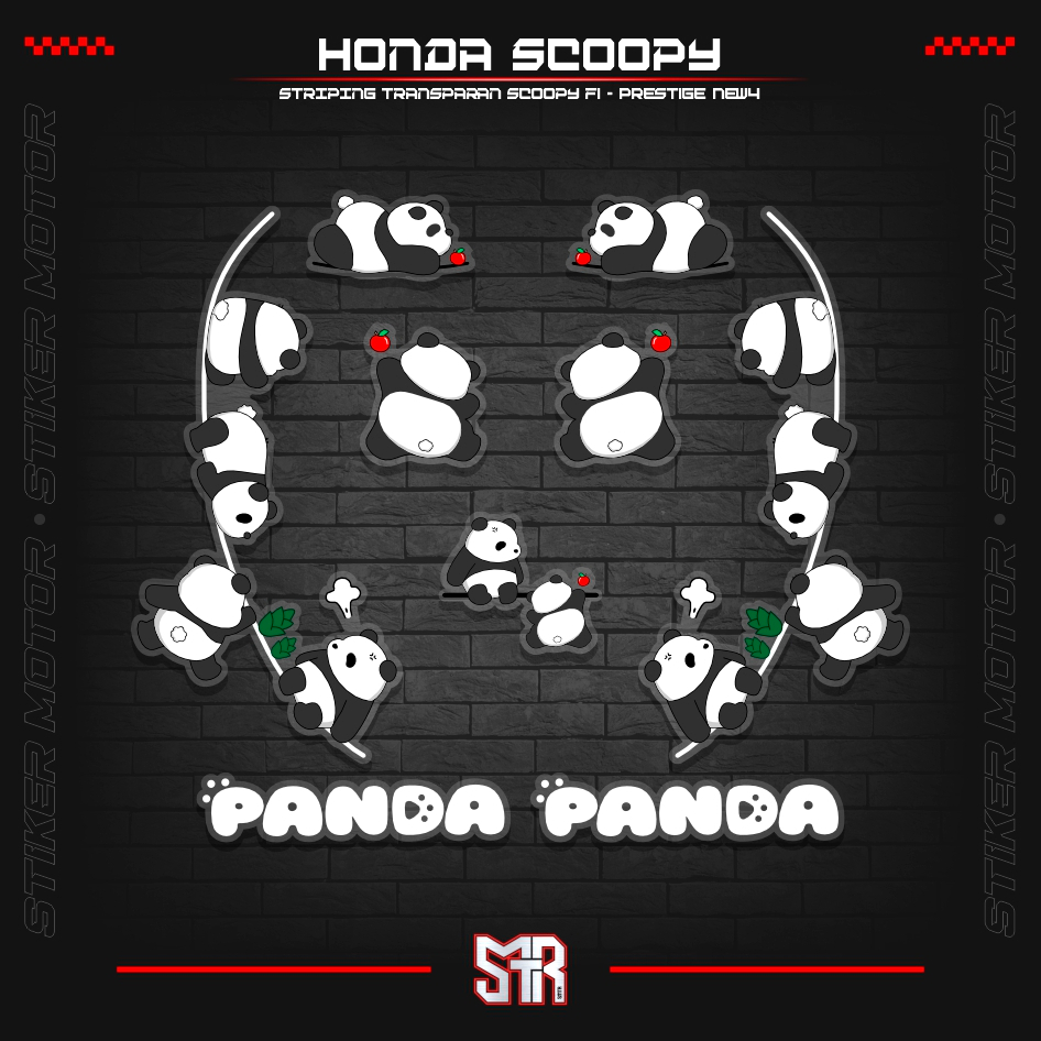 STD04 Striping Stiker Scoopy Transparan Motif Panda Lucu Cute Gemoy Setiker Sticker Setiker Striker 