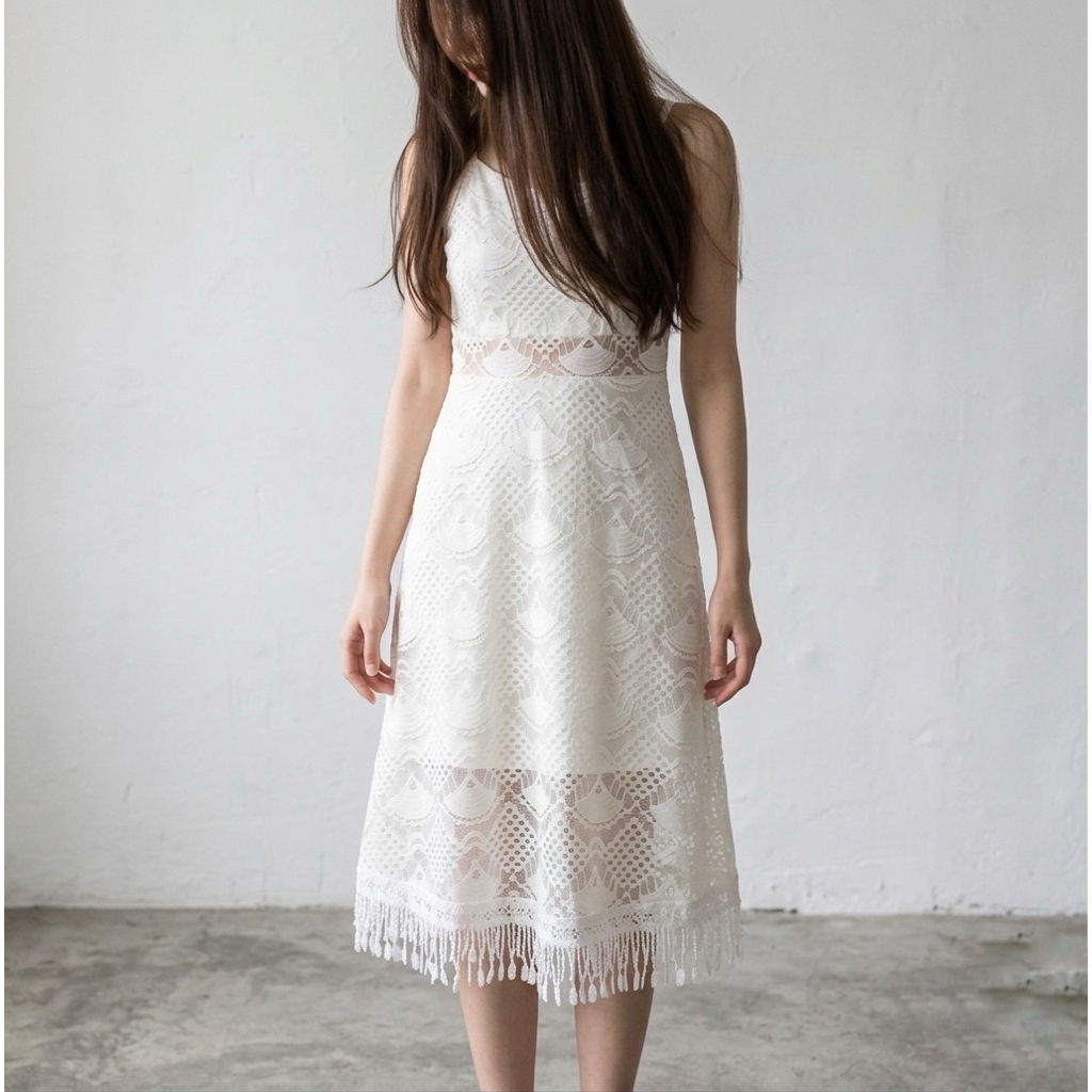 Dress Prada White Midi Brokat Vintage preloved