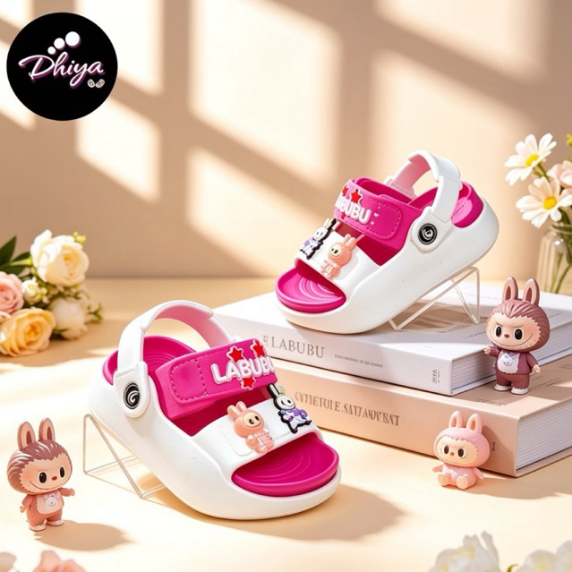 Sandal Anak Perempuan Tali Belakang Karakter Labubu Putih Pink Fanta