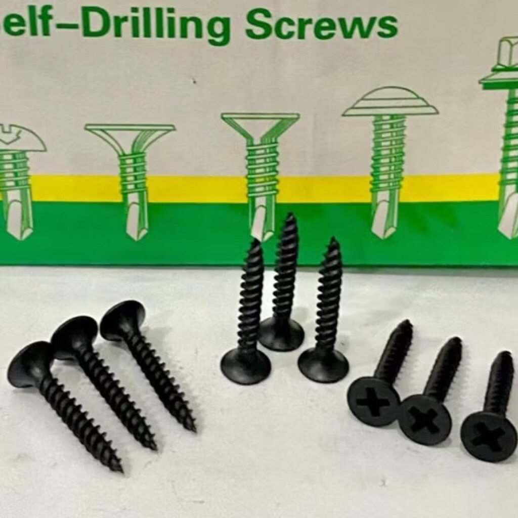 Baut sekrup gipsum hitam skrup gypsum screw sekerup hitam black GRC drywall scr 1” inci 1-1/4” inchi