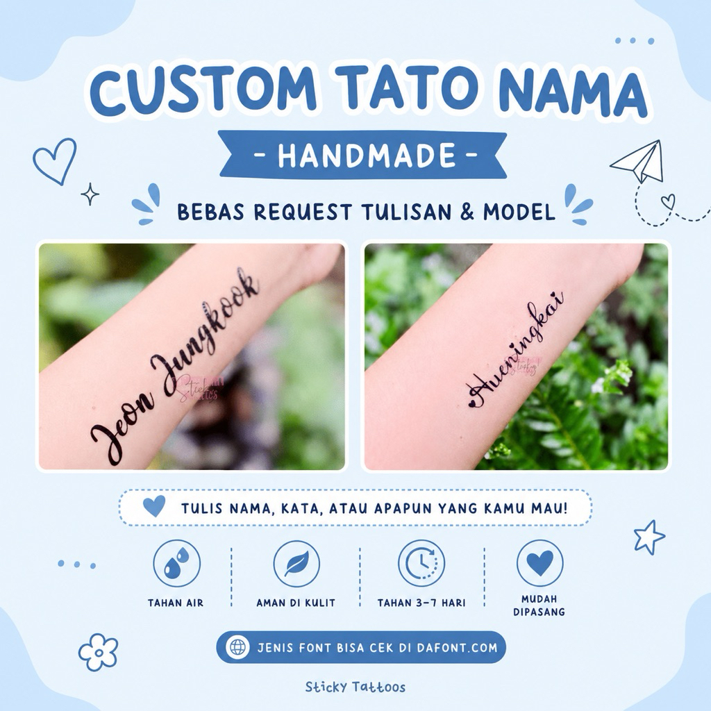 [CT NAMA BEBAS] TULISAN HURUF STICKY TATTOO TEMPORARY TATO TEMPORER TULISAN COUPLE QUOTES