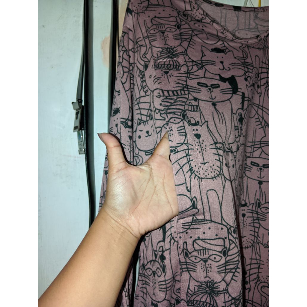 Long Dress/Gamis Busui Friendly Motif Kucing Warna Ungu