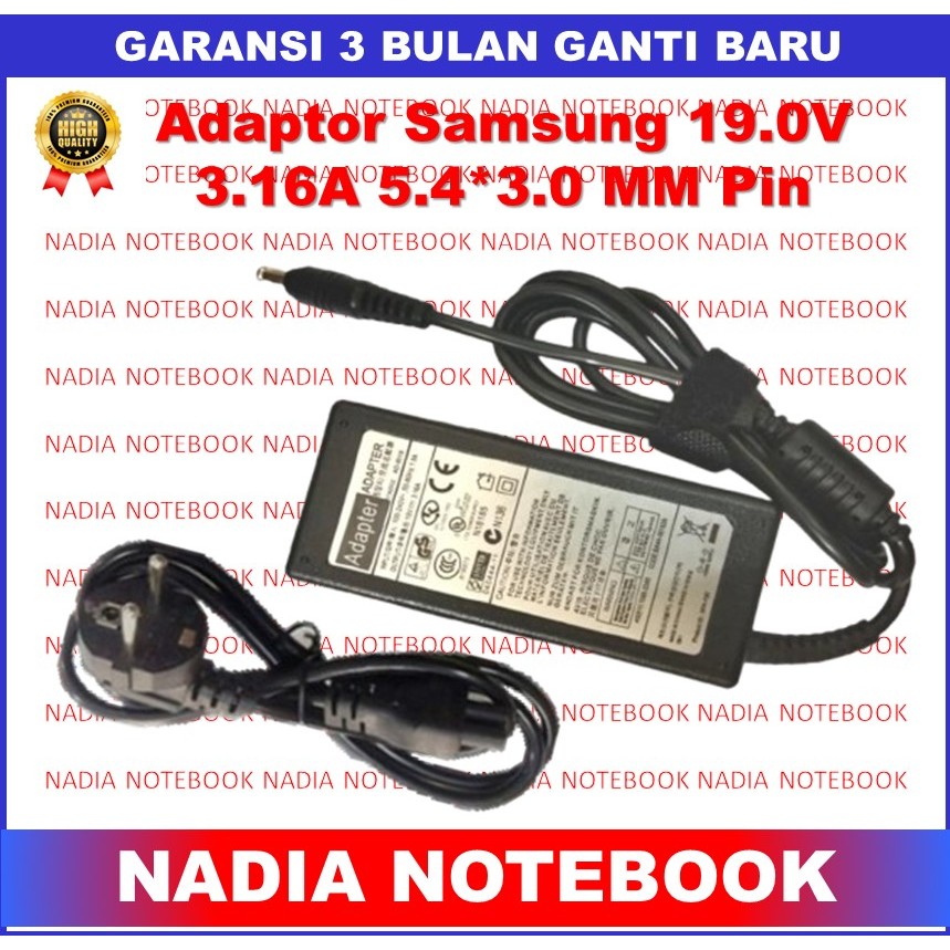 Adaptor charger Samsung 19V 3.16A 5.4 x 3.0 MM PIN