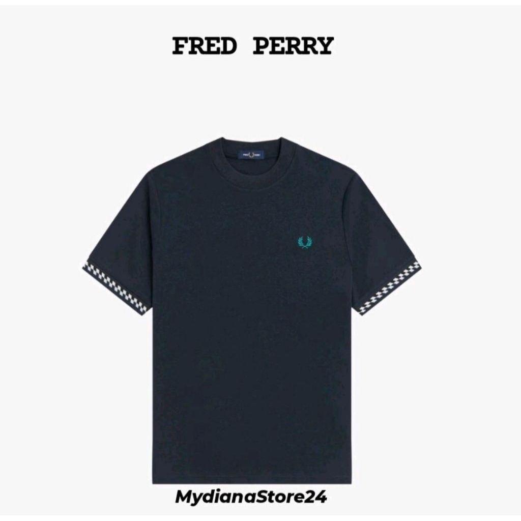 FRED PERRY - FRED PERRY JACQUARD CUFF T-SHIRT - NAVY