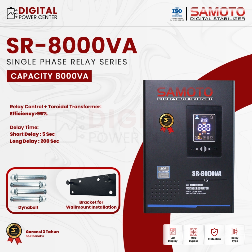 SAMOTO Stabilizer Relay 8000VA - 8KVA AVR Stabiliser 8000 8000 VA Relay Controlled Series SR8000