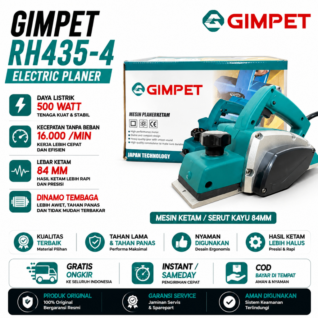 ELECTRIC PLANNER | Mesin Serut GIMPET RH435-4 750 WATT | Mesin Serut T-REX TR 1900B 400 Watt