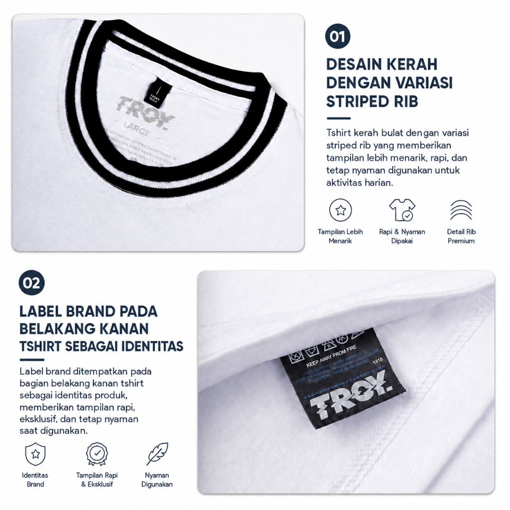 Troy Company Striped Rib Tshirt White Petra Noir - Kaos Pria Lengan Pendek Putih KST 3038-2B1W