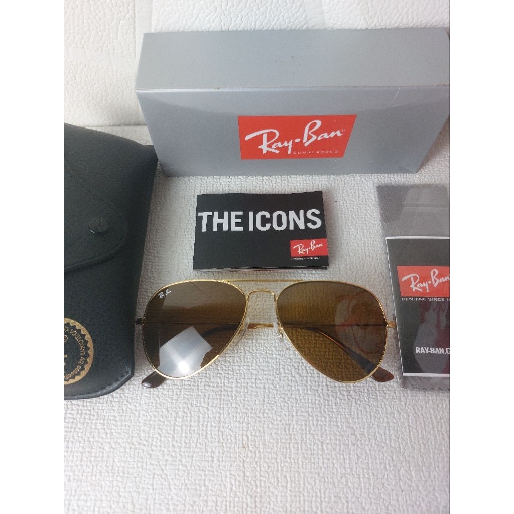 Kacamata Ray-ban Aviator Gold Brown RB3025 size 58