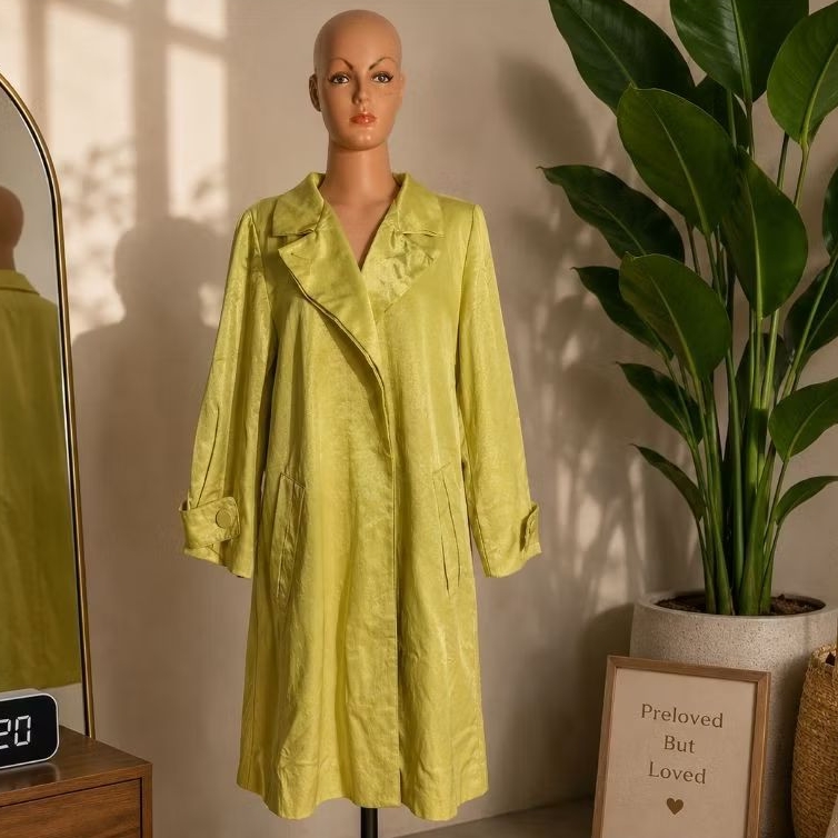 Long Coat Wanita Hijau Lime | Outer Panjang Elegan | Preloved