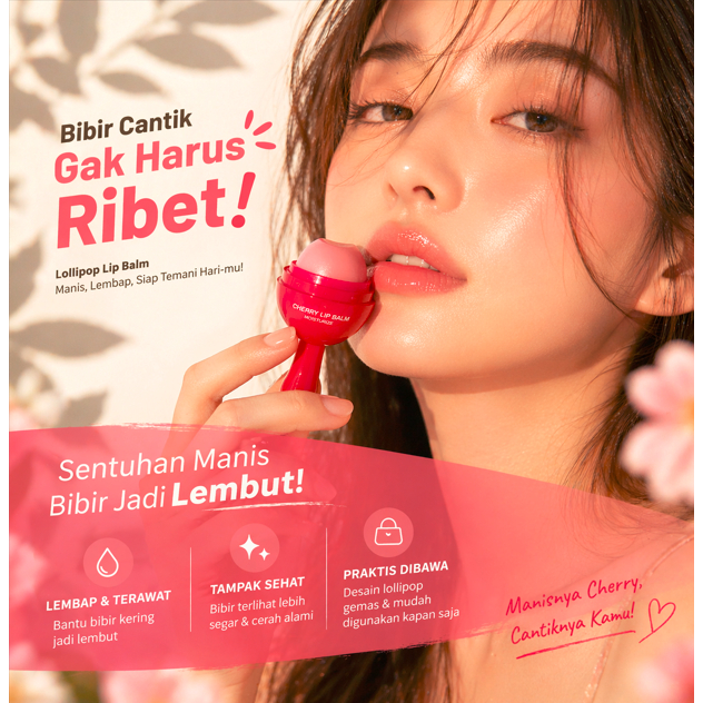JLISA - Cherry Lollipop Lip Balm - Pelembap Bibir Aroma Cherry Manis | Bibir Lembut, Halus & Tidak K