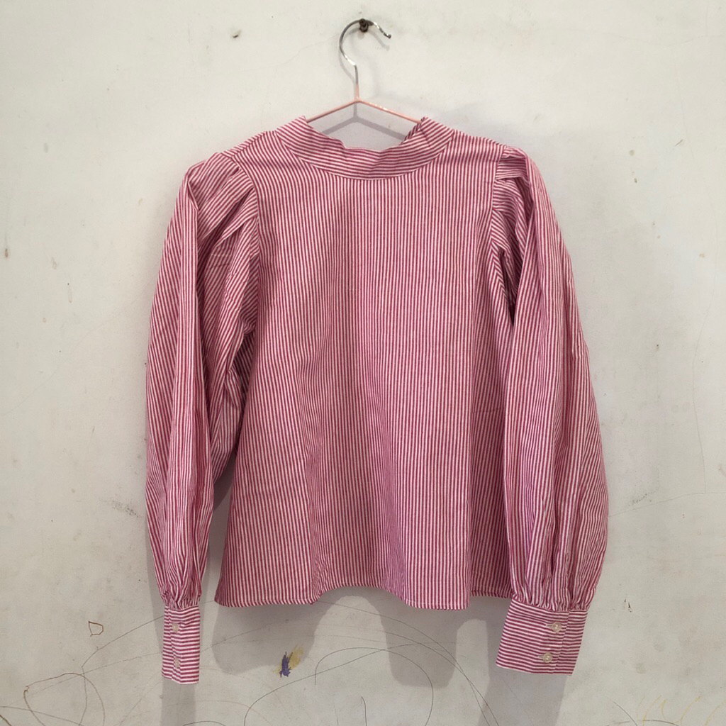 KOBE LETTUCE BLOUSE SALUR PINK LENGAN BALON
