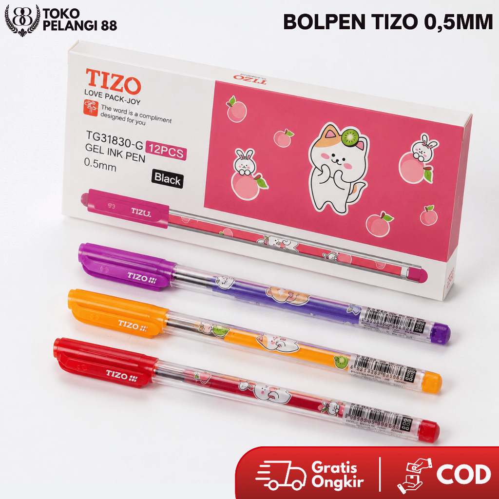 BOLPEN TIZO 0,5MM BIG FILL GEL PEN PULPEN TG31830 NEEDLE TIP MURAH HITAM BIRU PENA 0.5 MM GROSIR AGE