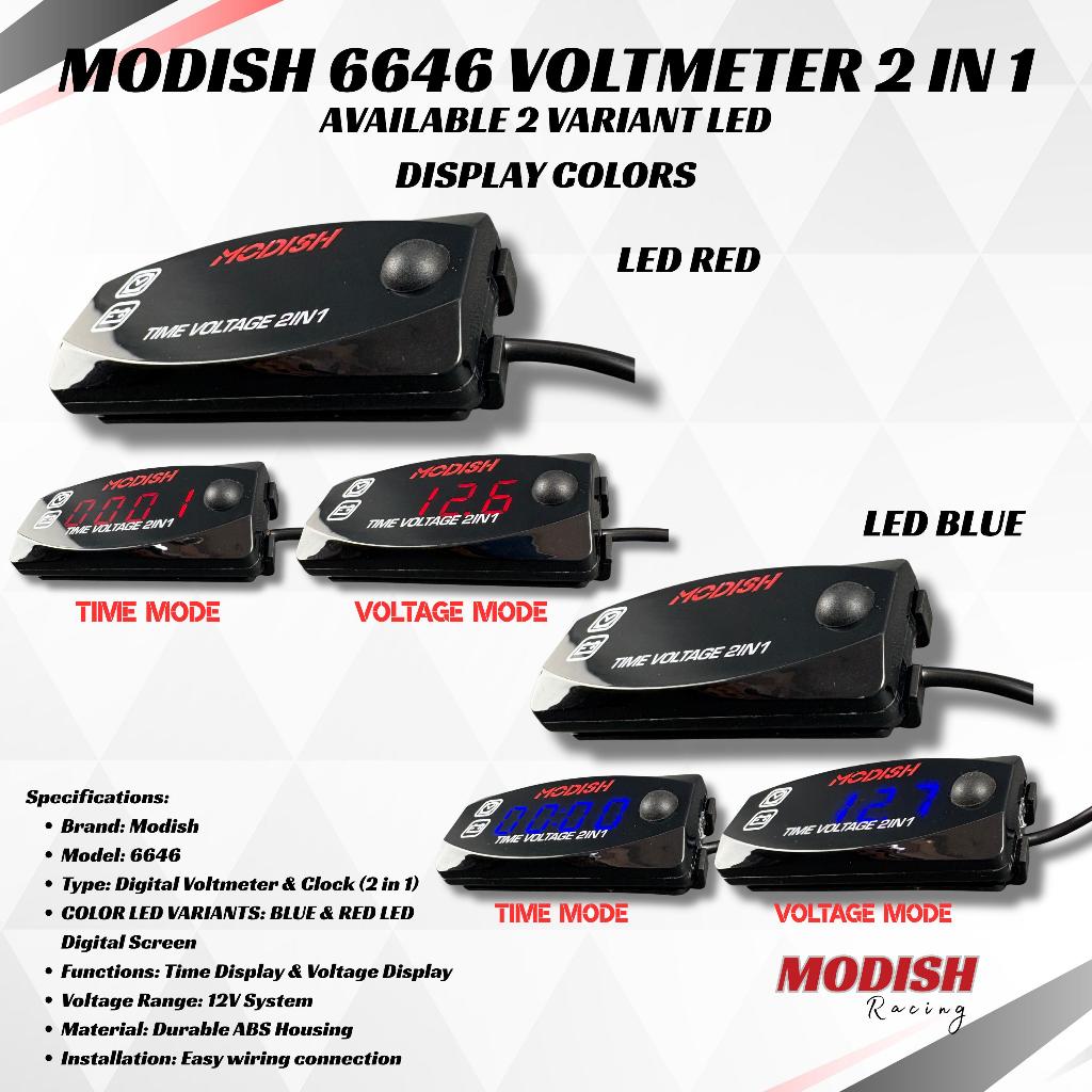 MODISH 6646 Voltmeter Aki 2 In 1 Voltmeter Motor Digital Jam Digital 2 in 1 Universal