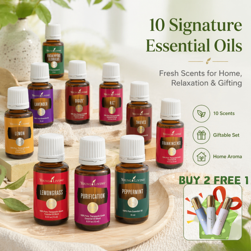 Young Living Kit Minyak Esensial Asli USA - Lavender, Lemon, Peppermint, Frankincense, R.C., Thieves