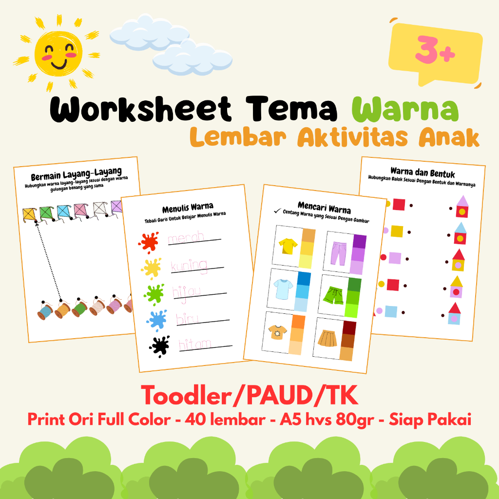 Worksheet Anak Tema Warna - Toddler/PAUD/TK